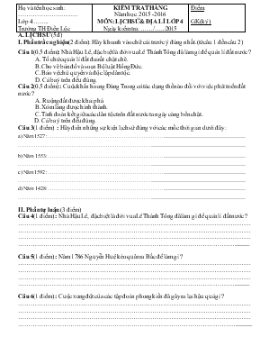 Kiểm tra  năm học 2015 -2016 môn lịch sử và địa lí lớp 4